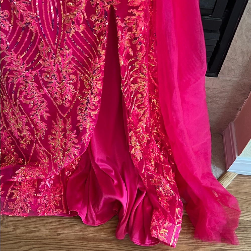 Fuchsia Sequin One Shoulder Gown 39384 - Picture 9 of 11